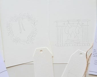 Getekende aquarelkaarten - Kerst, set van 2