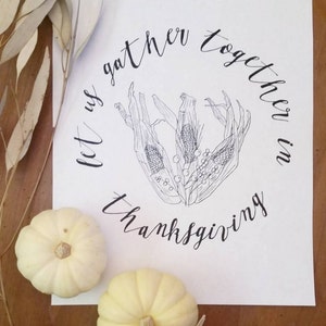 Thanksgiving &quot;Gather Wreath&quot; with Corn Husks, B+W or Color - Digital Download