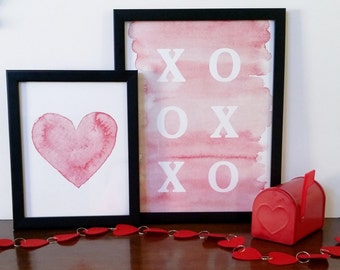 XOXO + Heart, set of 2, Valentine's Day Print - Digital Download