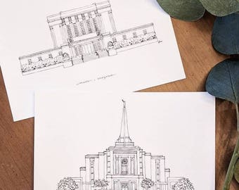 Gilbert, Arizona Temple LDS Print - Hand Drawn