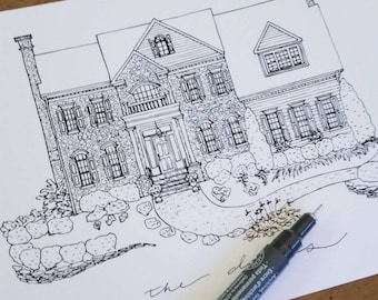 Dibujo de una casa en blanco y negro - Propiedad reservada