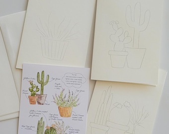 Geschetste aquarelkaarten - Woestijnplanten, set van 3