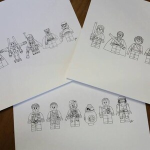 Set of 3, Galactic Brick figures - Line Drawing, reproduction from original ink drawing