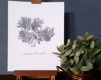 Sagebrush Line Drawing, reproduction from original ink drawing
