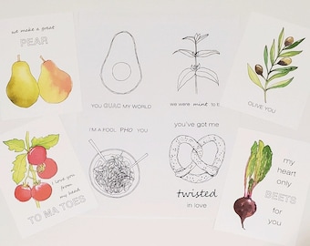 Foodie Valentine Cards Printables, Set of 2 Color or B+W