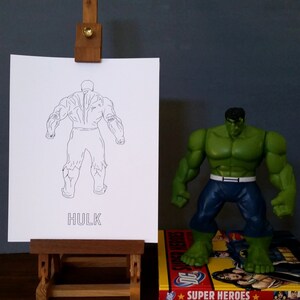 Hulk, set of 2, Color or B+W Line Drawing, reproduction from original ink drawing