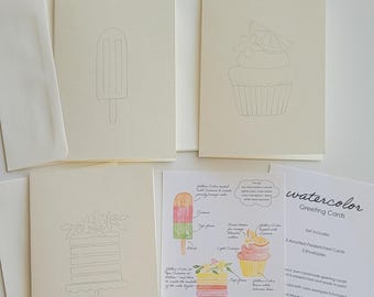 Kaarten met aquarelschetsen - Zomerse lekkernijen, set van 3