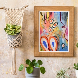 Abstract Hand Embellished Print - 11x14&quot; Mixed Media Gouache Watercolor Handpainted Handmade Painting Reproduction