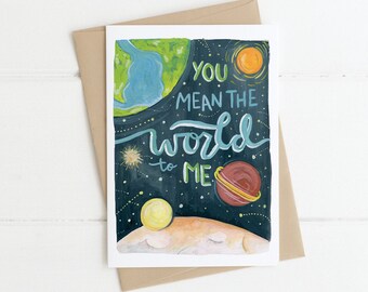 You mean the world to me gouache watercolor handmade handpainted greeting card anniversary love