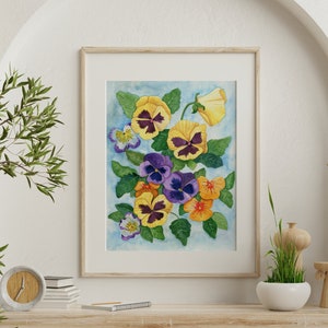 Pansies and Violas 8x10 PRINT Watercolor Reproduction image 1