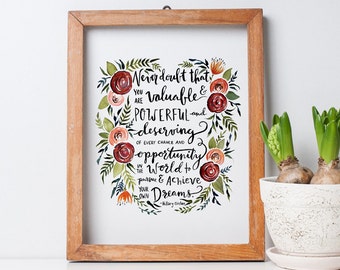 Hillary Clinton "Never Doubt that You are Valuable" Concession Speech Watercolor PRINT