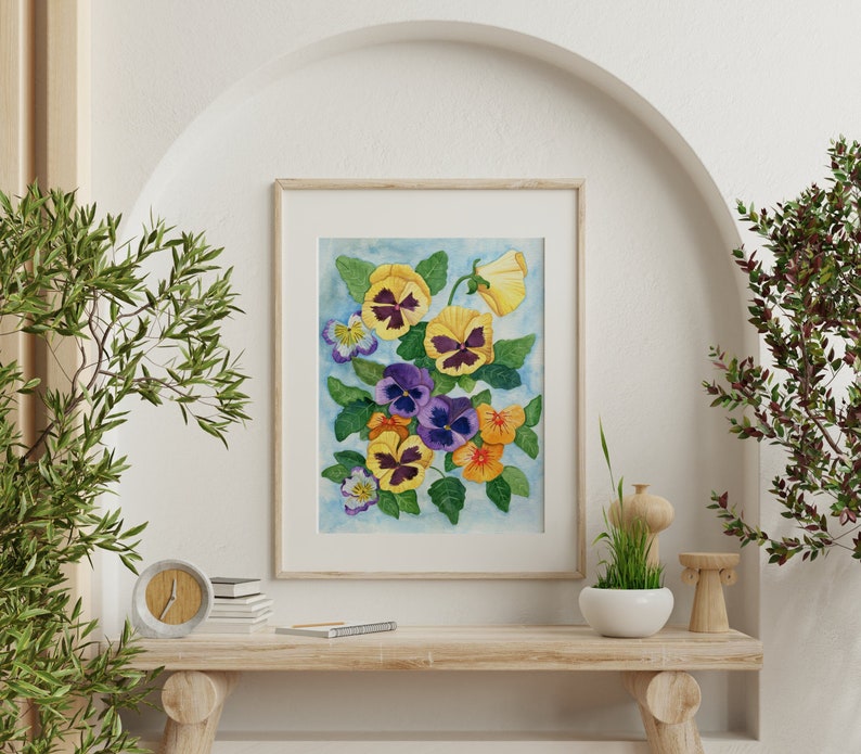 Pansies and Violas 8x10 PRINT Watercolor Reproduction image 1