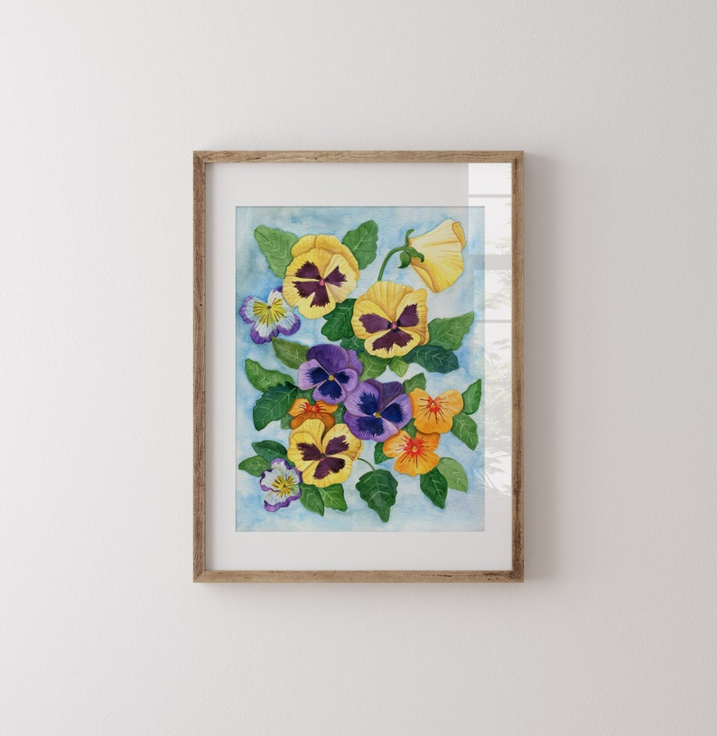 Pansies and Violas 8x10 PRINT Watercolor Reproduction image 2