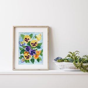 Pansies and Violas 8x10 PRINT Watercolor Reproduction image 3