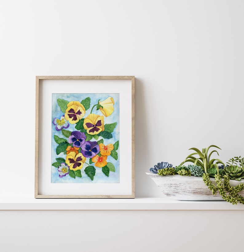 Pansies and Violas 8x10 PRINT Watercolor Reproduction image 3