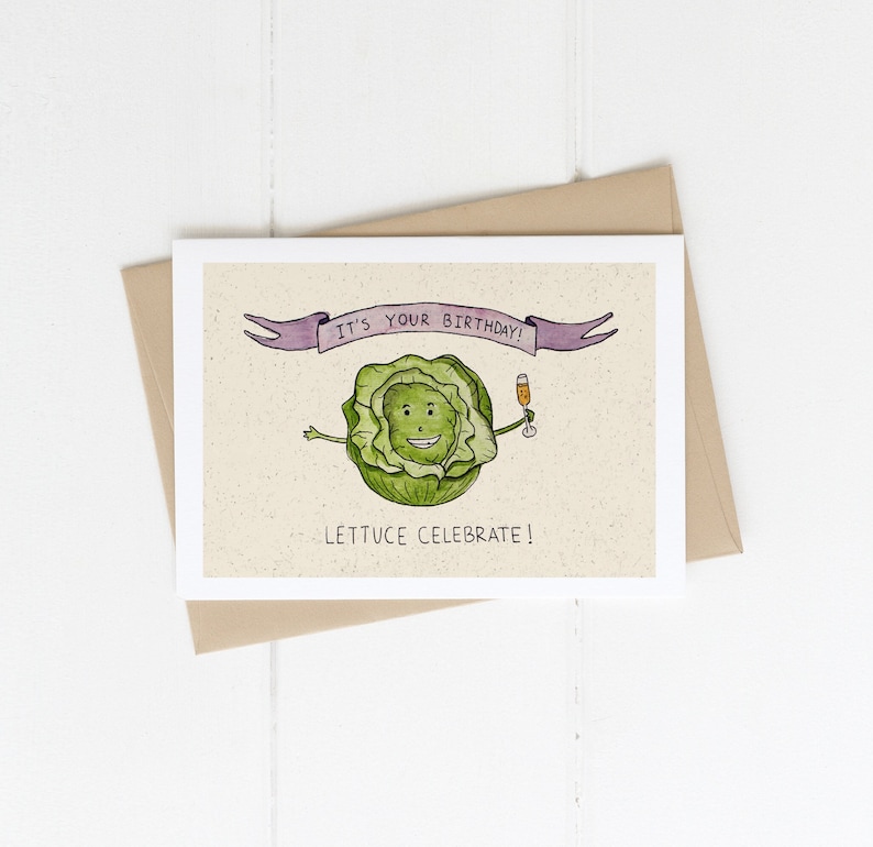 It's Your Birthday Lettuce Celebrate Handmade Watercolor Pun Greeting Card Print image 1
