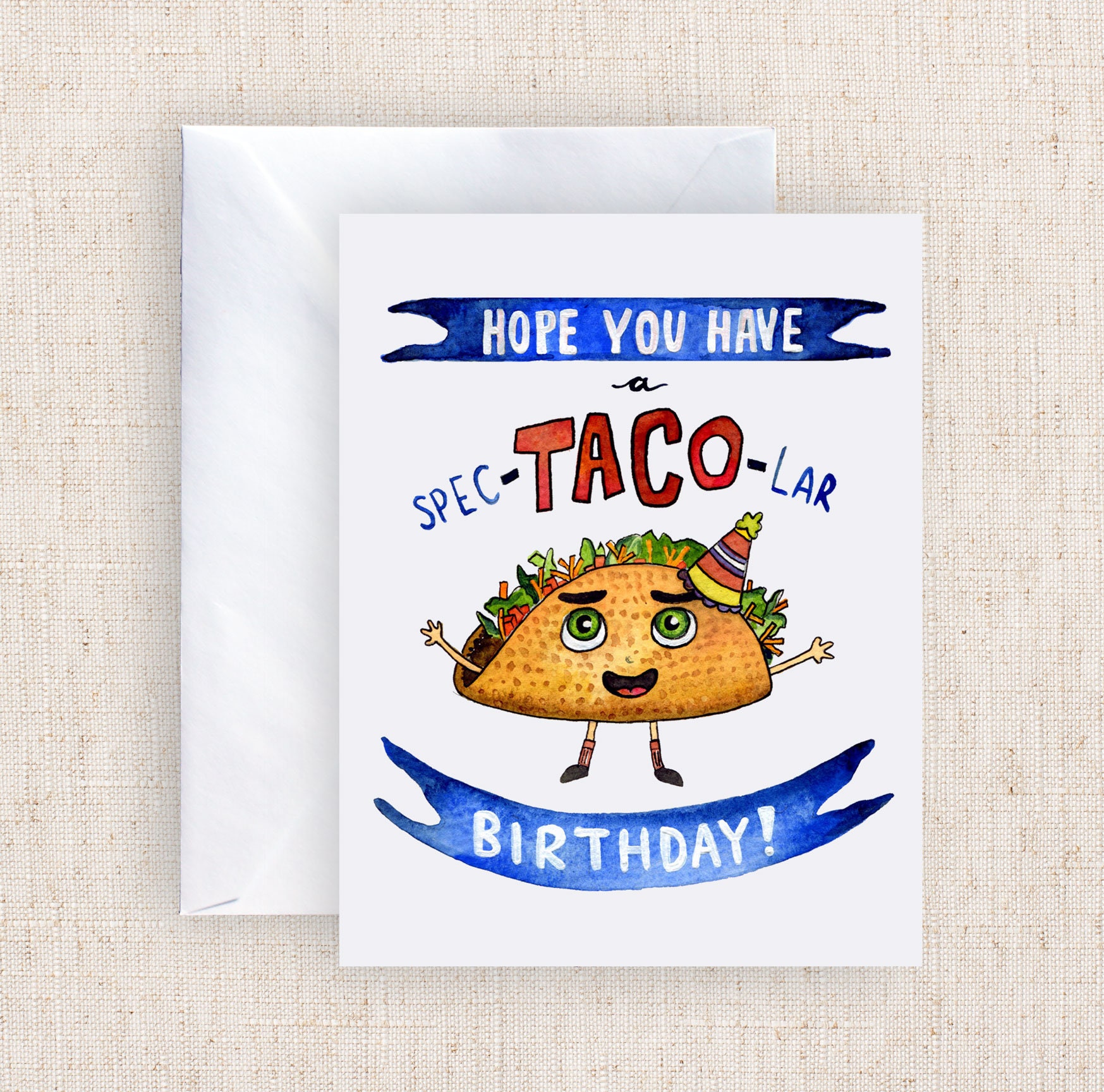 Hope You Have A Spec-TACO-lar Birthday Taco Funny Handpainted Watercolor Bi...