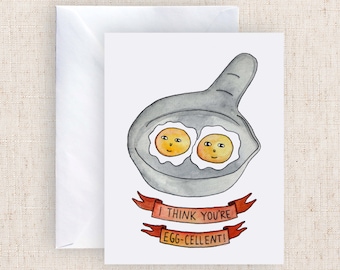 I Think You're Egg-Cellent Watercolor Greeting Card