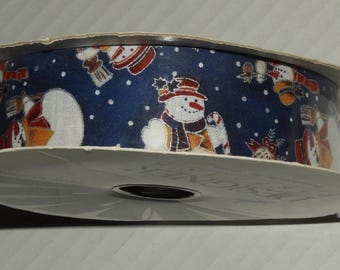 Designer Dispatch Snow Folks Blue Snowman Ribbon Floral 1.5" Full Unused Roll
