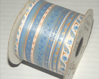 Berwick Industries Flora Satin Ribbon Trim Waterproof 2.75" Blue Beige Vintage USA