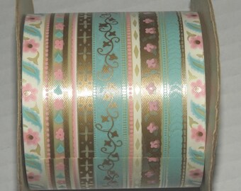 Berwick Industries Flora Satin Ribbon Trim Waterproof 2.75" Pink Blue Beige Vintage