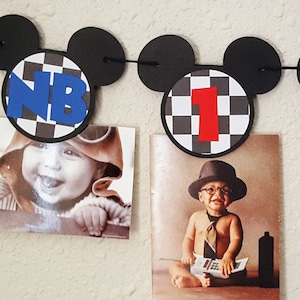 Mickey Mouse Roadster Birthday Photo Banner, First Year, NB-12 Months image 1