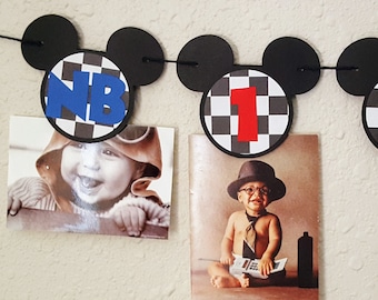 Mickey Mouse Roadster Birthday Photo Banner, First Year, NB-12 Months