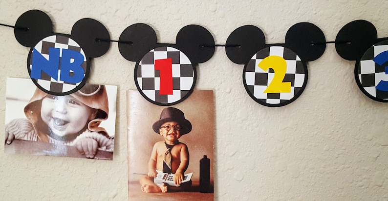 Mickey Mouse Roadster Birthday Photo Banner, First Year, NB-12 Months image 1