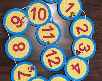 Curious George Photo Banner, First Birthday, NB-12 Month