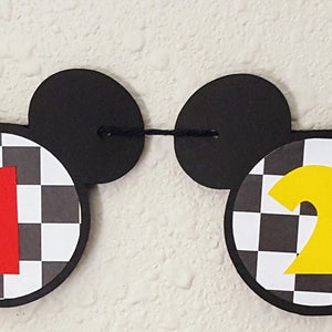 Mickey Mouse Roadster Birthday Photo Banner, First Year, NB-12 Months image 2