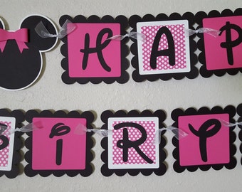 Minnie Mouse Birthday Banner, Pink Polka Dot Party Decor