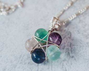 Fluorite Pentagram Necklace, Sterling Silver Necklace, Best Friend Gift, Witch Jewelry