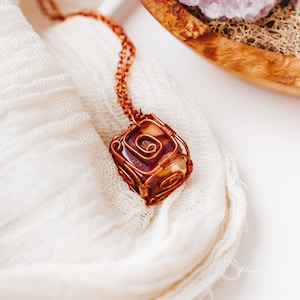 Jasper Necklace, Copper Wire Wrapped Pendant, 30th Birthday Gift, Wiccan Gifts