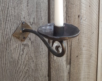 Hand Forged Candlestick Sconce, Wall mounted candle holder. Glad to do custom work.