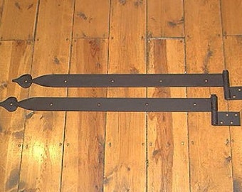 Pair of 26" x 2" Iron Strap Hinges "Extra Heavy Duty" Spade Motif. Position A.