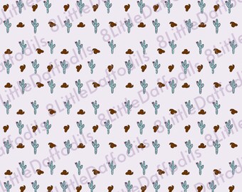 Cactus cowboyhoed naadloos patroon | Western digitaal papier | Boho-woestijnprint | Zuidwestelijke clipart | Ontwerp voor een landelijk feest