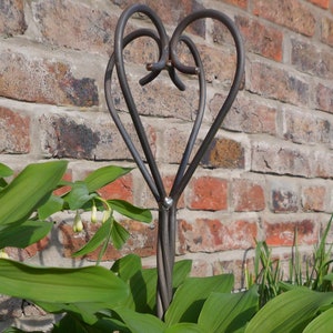 Handmade Metal Plant support with Rope style Stem c/w Heart/Crown top.