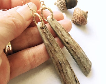 Antler Earrings - Bone - Horn - Texture - Long - Lightweight - Rustic - Jewelry - Natural - Organic - Found - Gift Box - Gift For Her