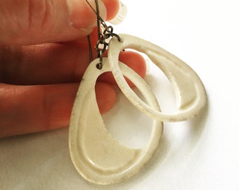 Real Antler Earrings - Moon - Crescent - Bone - Organic - Natural - Rustic - Lightweight - Nickel Free - Brass - Dangle - Jewelry - Gift