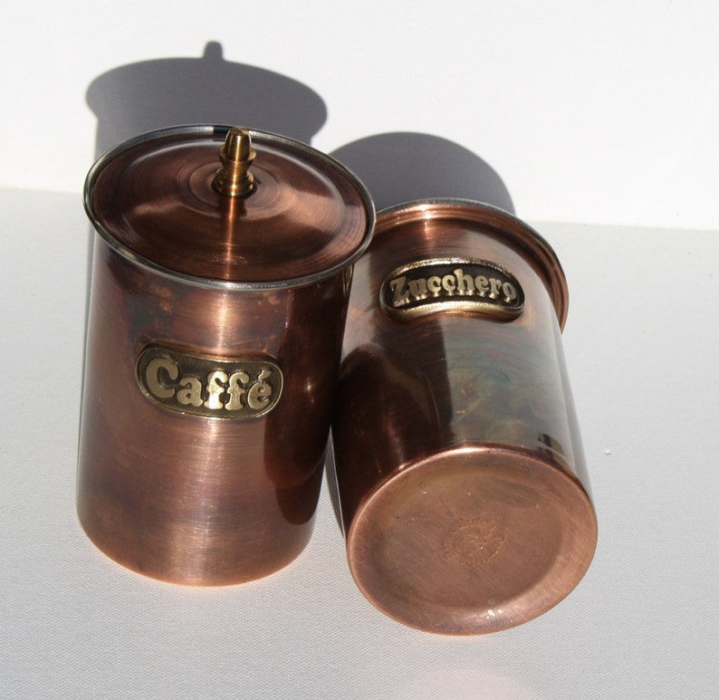 Smooth burnished Copper cylindrical version Copper jars to coffee and sugar