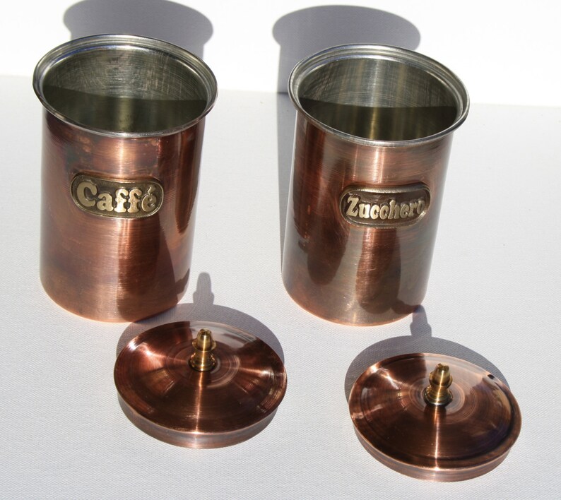 Smooth burnished Copper cylindrical version Copper jars to coffee and sugar