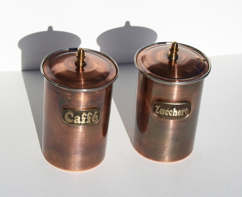 Smooth burnished Copper cylindrical version Copper jars to coffee and sugar
