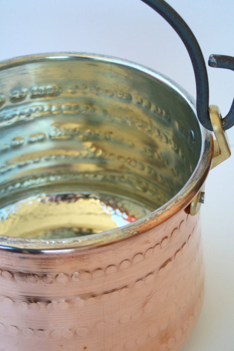Hammered Copper Container/pot With Iron Handle Etsy