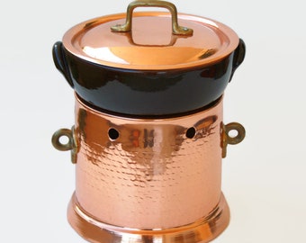 hammered Copper food warmer/ pan holder and terracotta Pan/pot