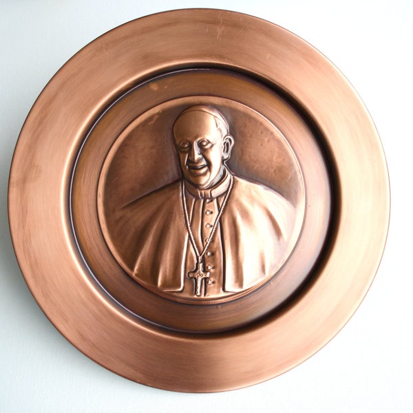 Piatto decorativo artigianale in rame - Papa Francesco - Bergoglio -