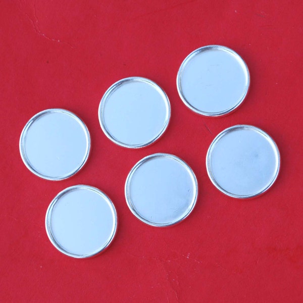 Lot of Six 21mm Silver Plated rolled edge Coin Bezels to Fit US Nickels or Similar Diameter Coins and Flat Back Cabochons (pkg 6)