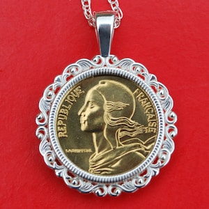 1998 Francia 5 Centimes BU Uncirculated Coin Solid 925 Sterling Silver Necklace NUEVO - Marianne Wearing the Phrygian Cap of Liberty