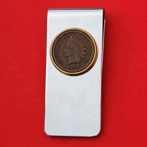 US 1859 ~ 1909 Indian Head Small Cent Coin Silver Plated Solid Brass Two Tone Money Clip NEW - Lucky Penny