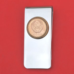 1990 USSR Russia 2 Kopeks Uncirculated Coin Solid Brass Money Clip New - National Arms