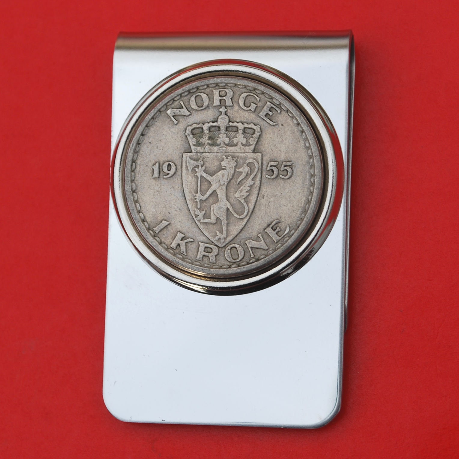 1951 ~ 1957 Norway 1 Krone Coin Stainless Steel Money Clip New